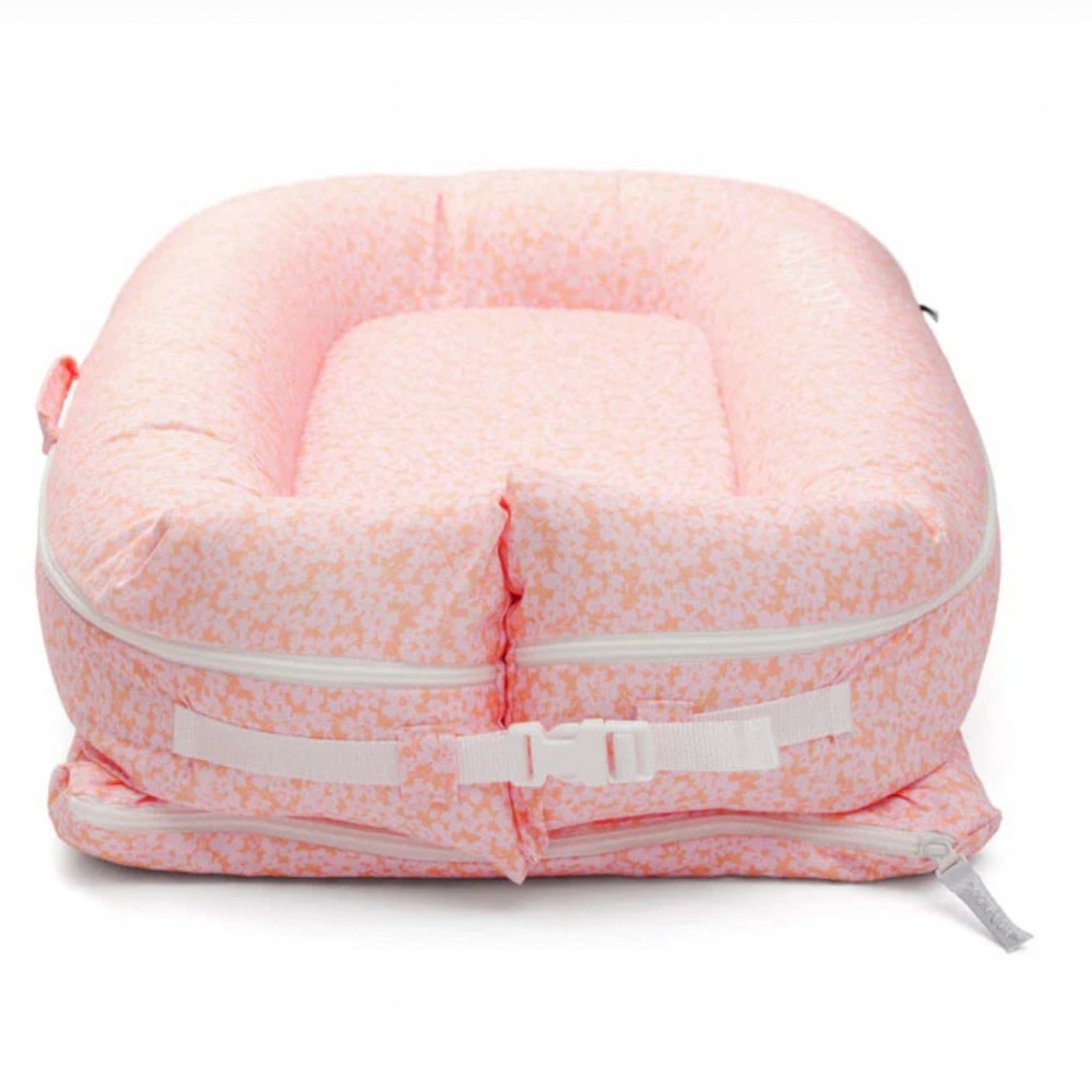 Pink and White Plush Baby Nest with Adjustable Border
